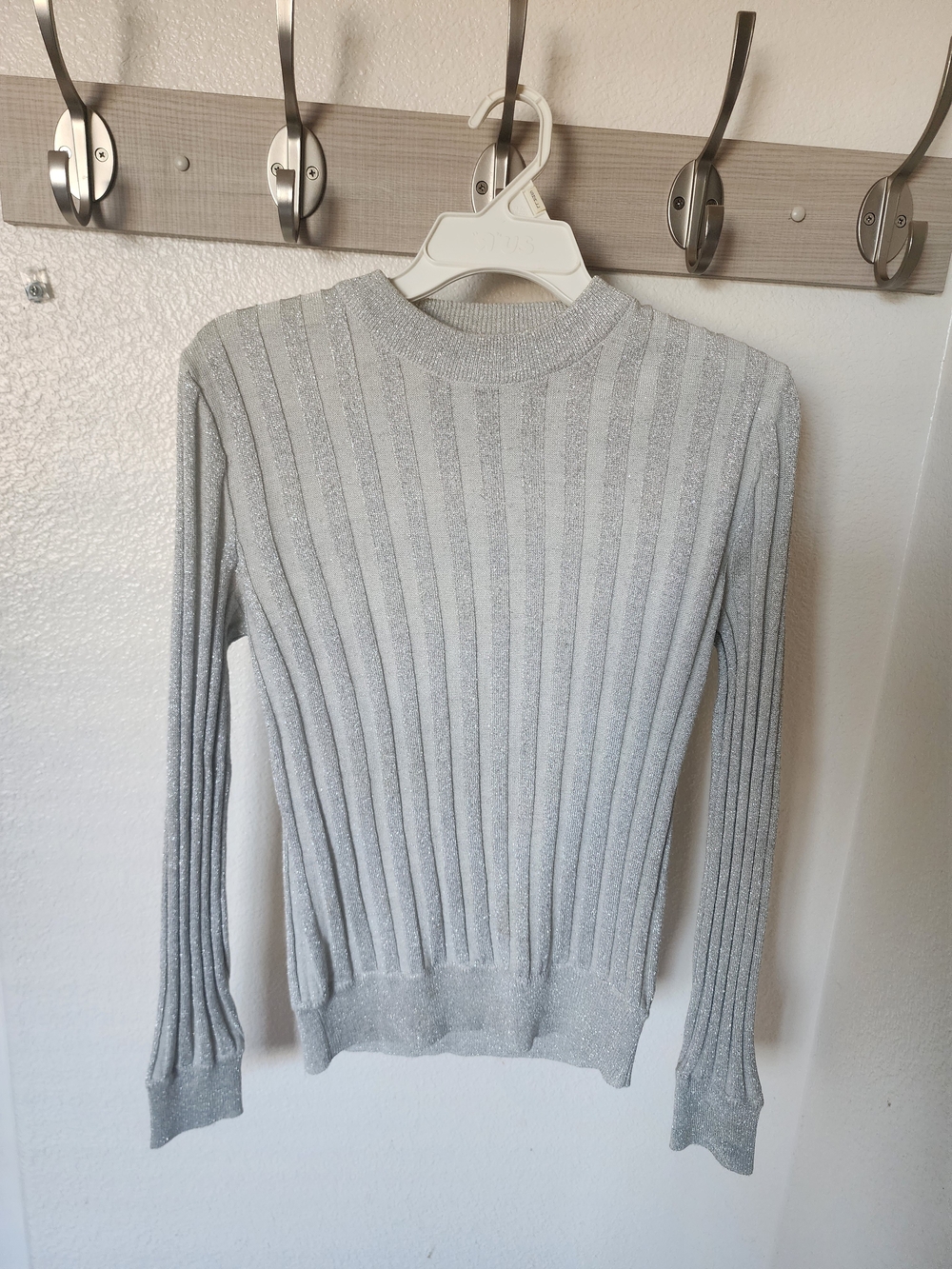 Les Bohemiens 1970's Silver Metallic Ribbed Mock Neck Sweater Size M